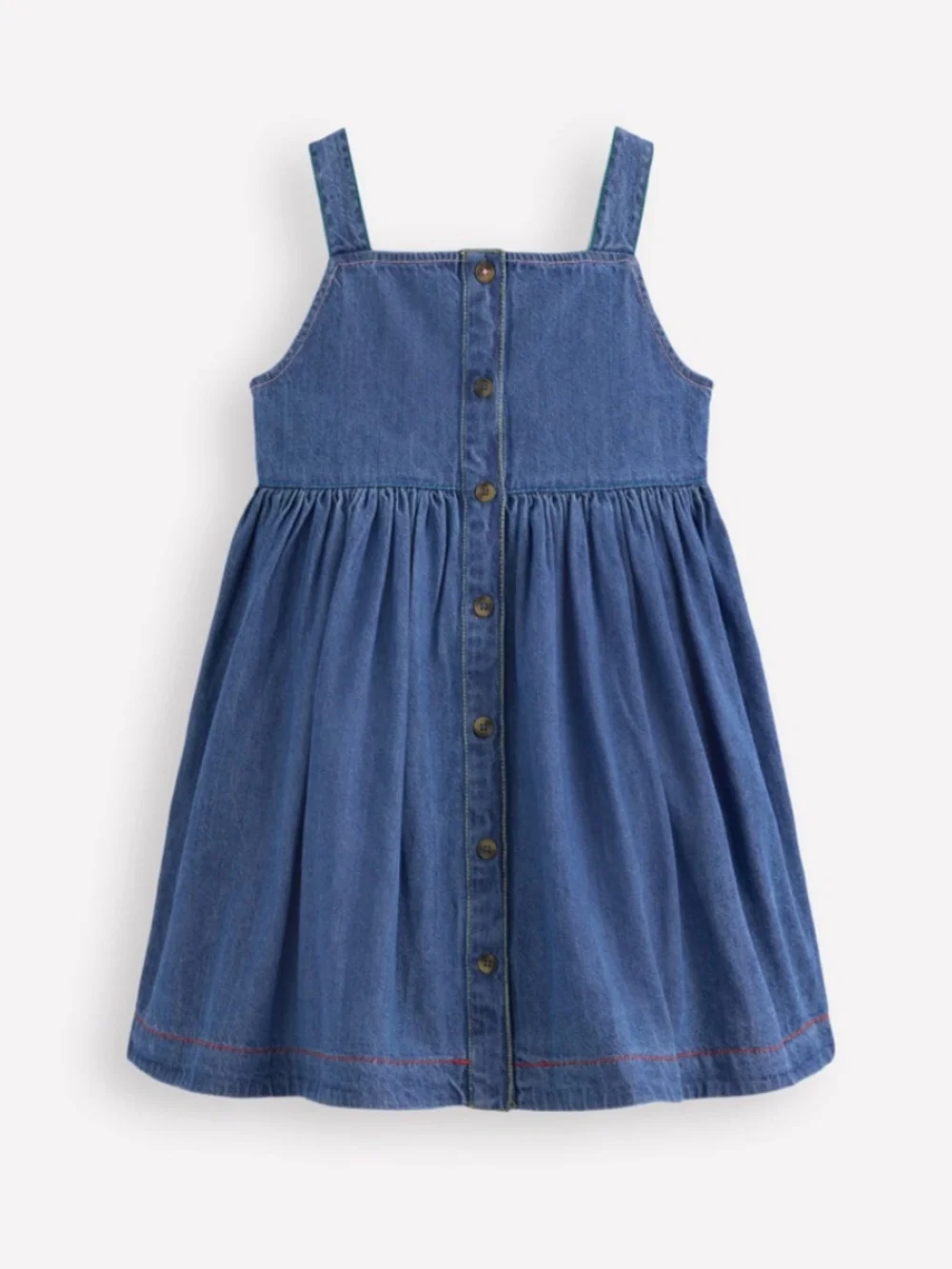 Mini Boden -Denim Button-through Pinafore Dress w/Ruffle Collared Top, Size 8-9y